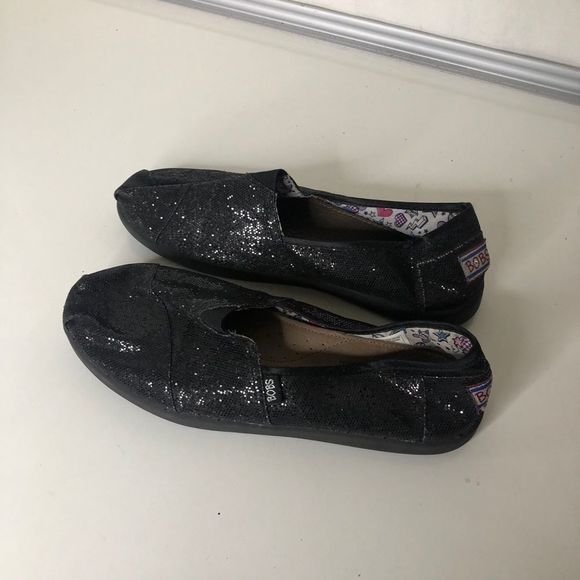 Skechers BOBS Black Sequin Slide On Flats - Picture 1 of 6